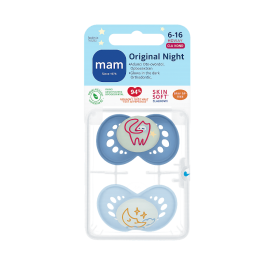 Mam Ορθοδοντικές Πιπίλες Σιλικόνης Νυκτός Original για 6-16 μηνών (Ρακούν & Φεγγαράκι) 2τμχ